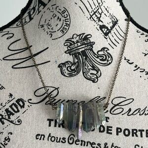 Iridescent Quartz Point Necklace Aura Crystal Bar Pendant Witchy Minimalist